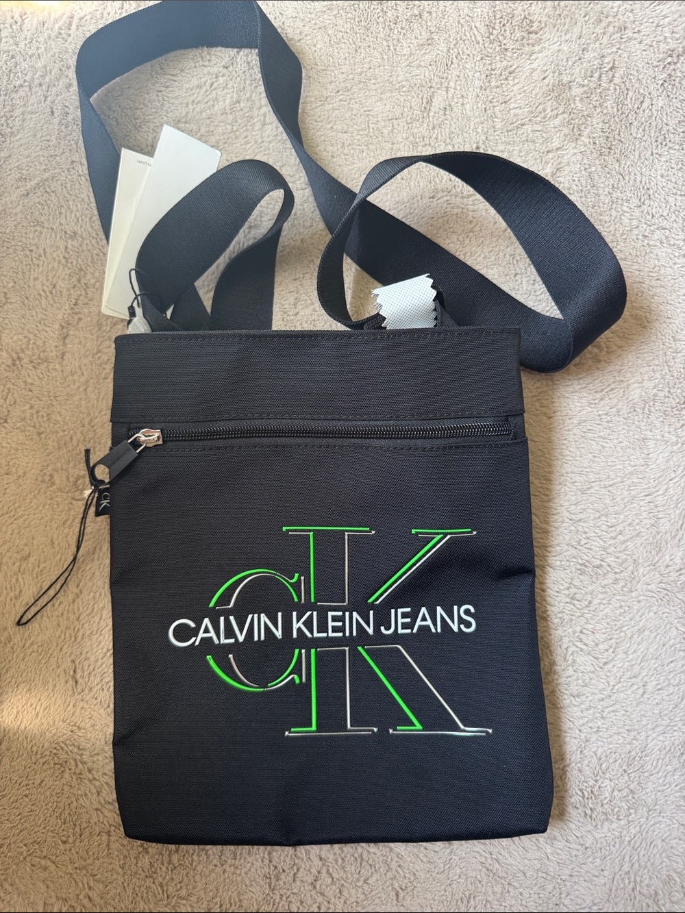 Calvin Klein Jeans Black Crossbody with Neon Green Logo